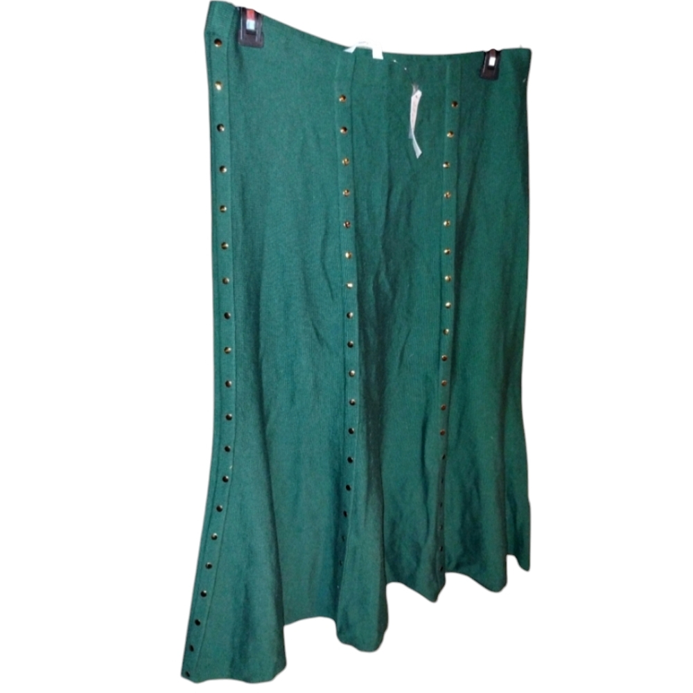 NY Collection Green studded aline soft knit Swing skirt Size L NWT